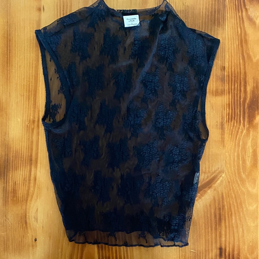 Abercrombie & Fitch Black Sheer Floral Lace Tank